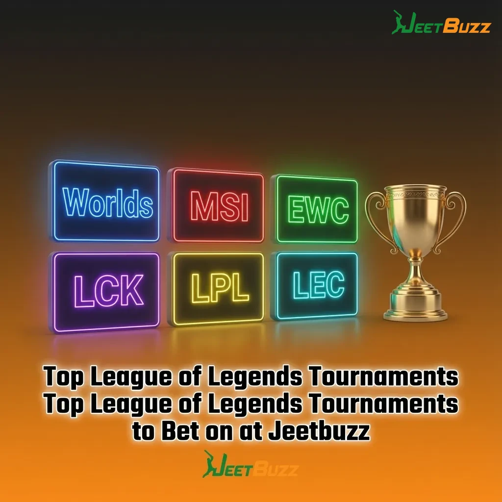 Jeetbuzz esports page showcasing top League of Legends tournaments and leagues available for betting throughout the year