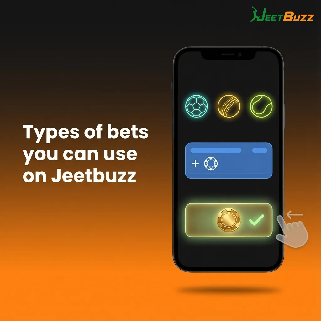 Infographic showing Jeetbuzz single, express, and system bets with brief descriptions of risk and potential return