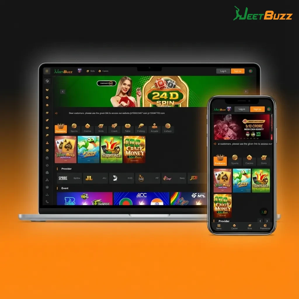 Jeetbuzz website interface showing clear top navigation with sports, live betting, casino, eSports, and visible user balance