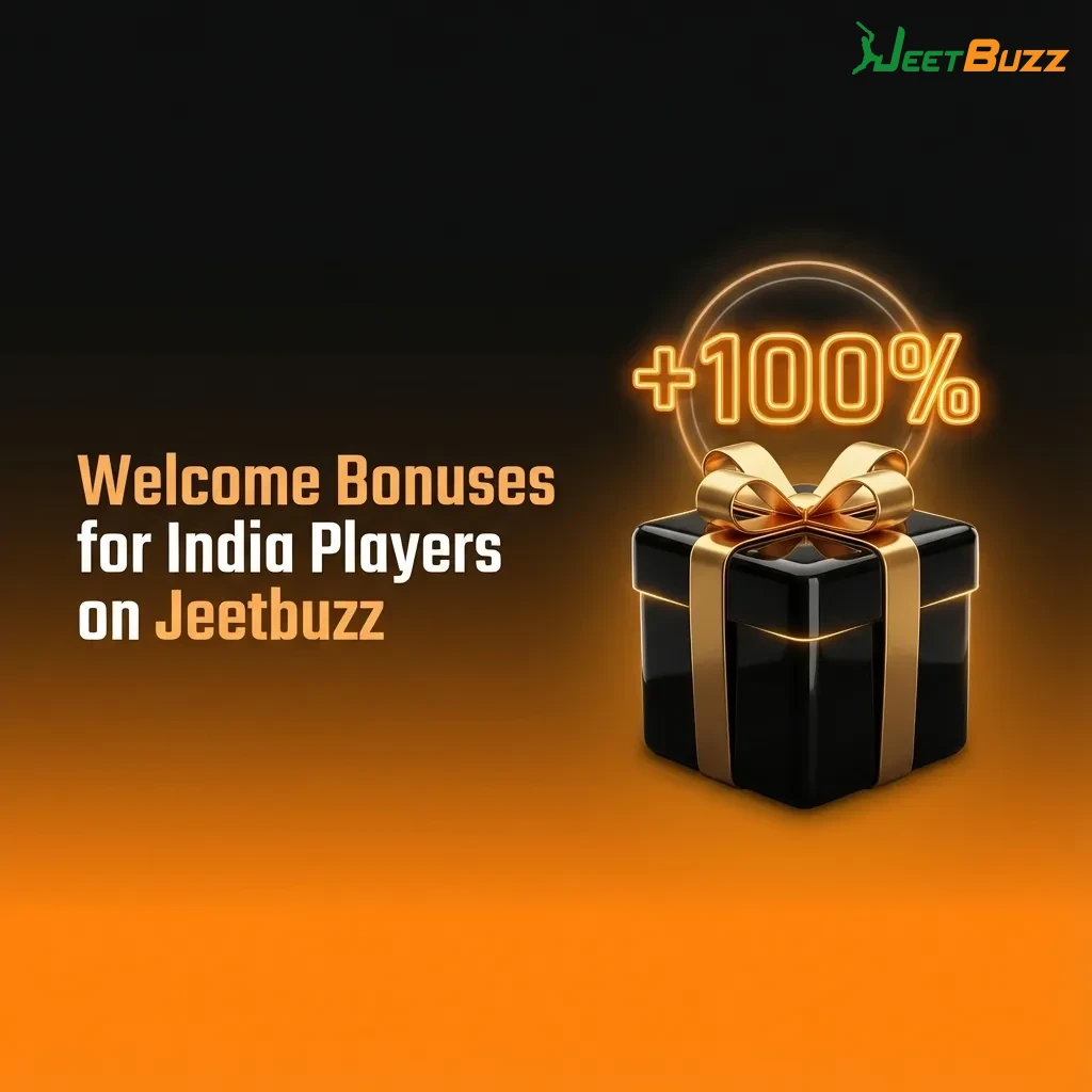 Jeetbuzz India welcome bonuses banner showing free spins, 25% live casino cashback, and 50% sports bet refund offers.