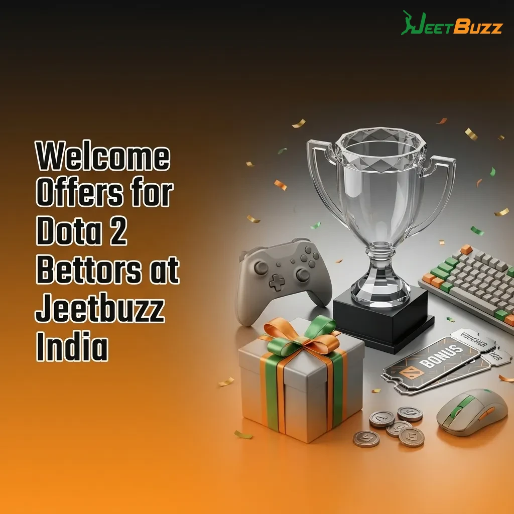 Jeetbuzz India welcome offers banner for new Dota 2 bettors, highlighting spins, cashback, and sports refund bonuses