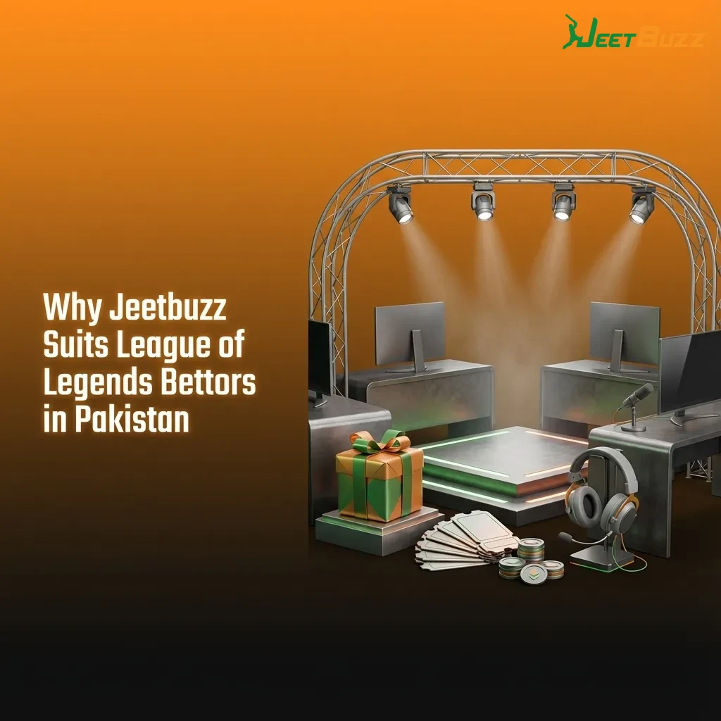 Illustration of Jeetbuzz esports betting for League of Legends with PKR payments, bonuses, and 24/7 support for Pakistan users