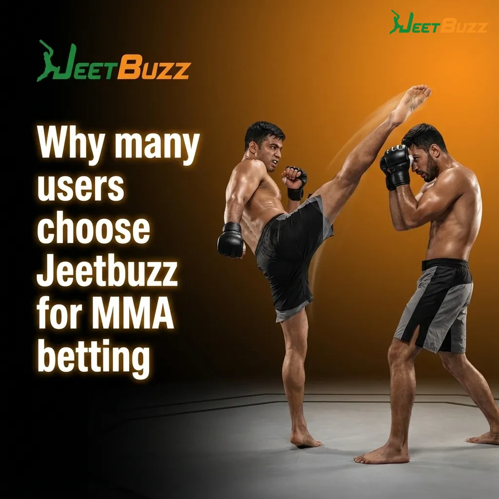 Jeetbuzz MMA betting interface on mobile and desktop, highlighting live odds, in-play bets, cash-out, and Indian payment options